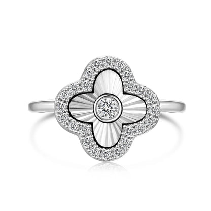 925 Sterling Silver Clover 5A CZ Ring by KAKODIY