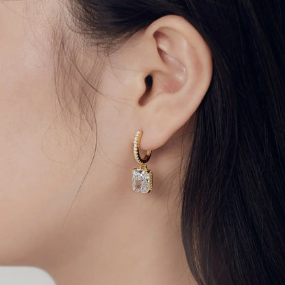 Minimalism Bridal 18K Gold Plated Wedding Drop Earring Cz Cubic Zirconia Jewelry 925 Silver Hoop Huggies Earrings Women