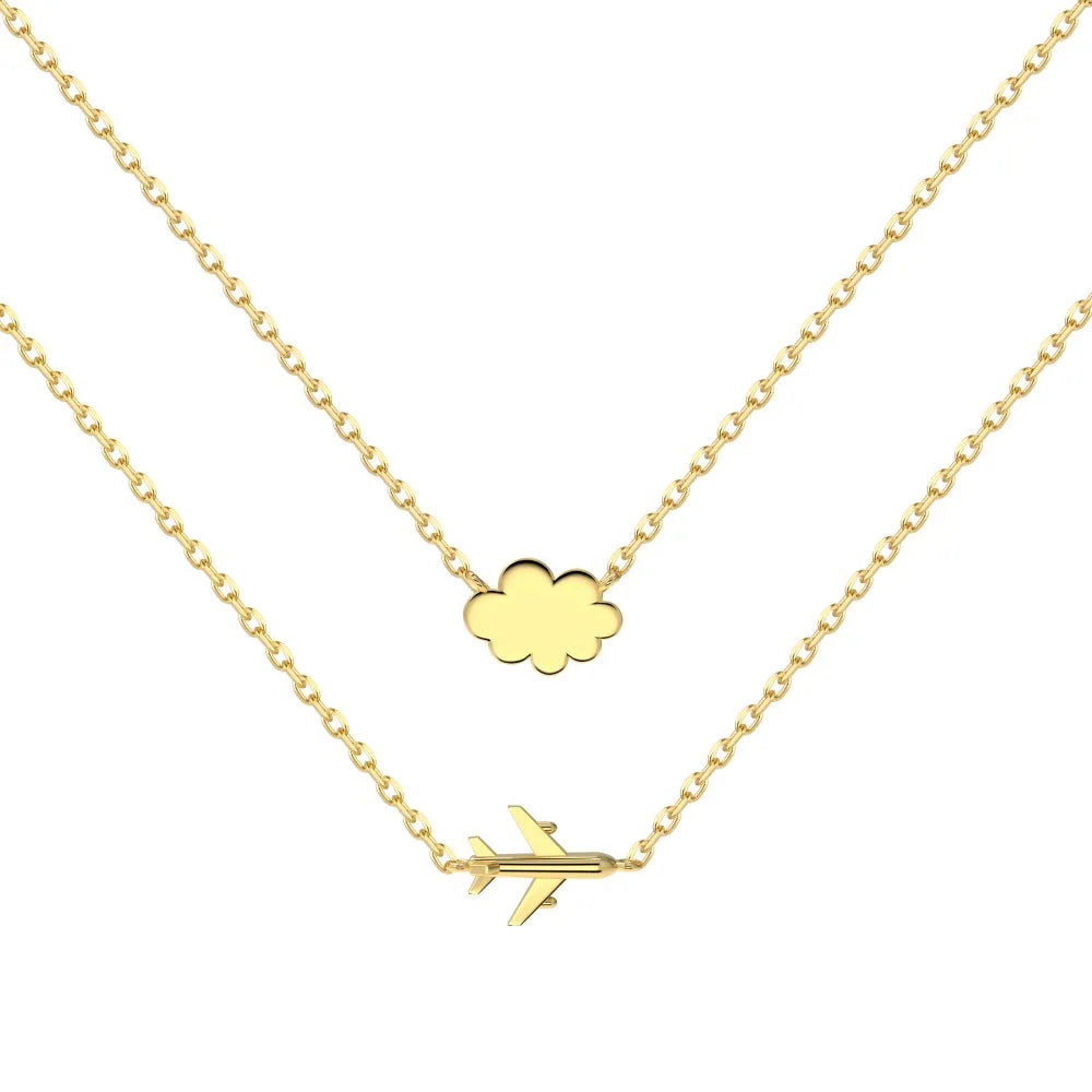 Hot Sale Creative Airplane Cloud Chain Pendant 18K Gold Plated Double Layered Necklace Exquisite S925 Silver Necklaces for Women