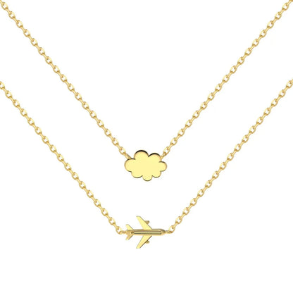 Hot Sale Creative Airplane Cloud Chain Pendant 18K Gold Plated Double Layered Necklace Exquisite S925 Silver Necklaces for Women