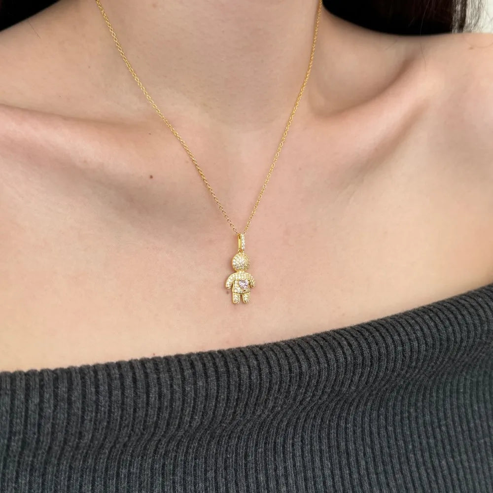 New Design 925 Sterling Silver Cute 5A Cubic Little Boy Pendant Necklaces for Women Girls Lady