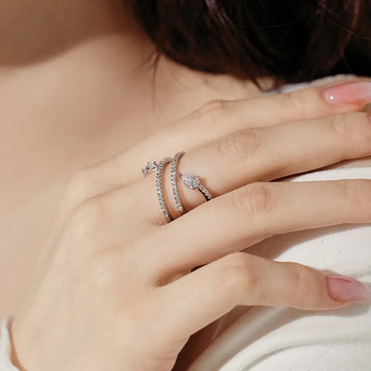 Magnificent Fine Jewellery Non Tarnish Rhodium Plated S925 Silver Multiple Layer Eternity Band 5A Zirconia Bridal Rings