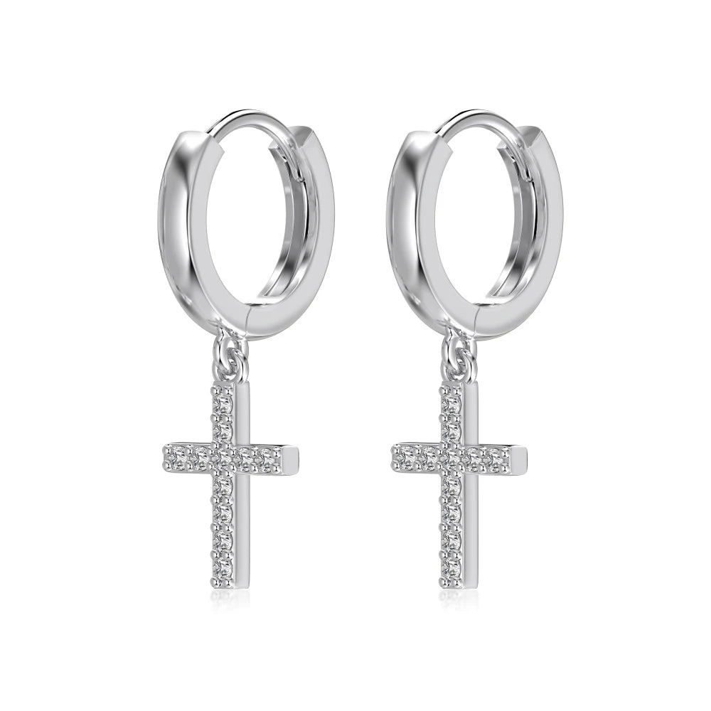 KAKODIY Jewelry Exquisite 925 Sterling Silver 5A Cubic Zirconia Miniature Religious Cross Pendant Earrings Women's Daily Jewelry