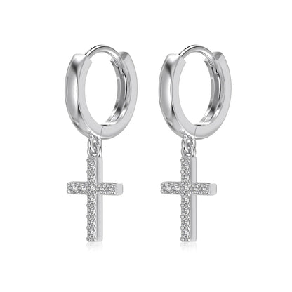 KAKODIY Jewelry Exquisite 925 Sterling Silver 5A Cubic Zirconia Miniature Religious Cross Pendant Earrings Women's Daily Jewelry