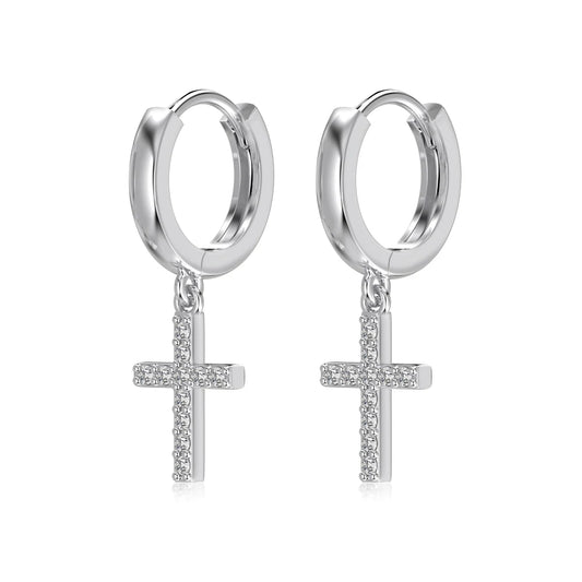 925 Sterling Silver Cross 5A CZ Drop Earrings product image 6