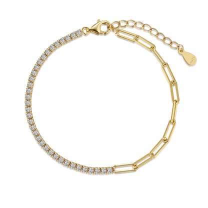 Vintage Spliced Cz Zircon Paperclip Chain S925 Silver Bracelet Tennis 18K Gold Plated Rectangular Stacking Bracelets Women