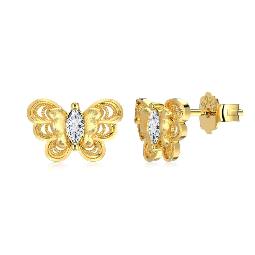 KAKODIY Personalized Creative Design 22K Gold Plated 925 Sterling Silver Butterfly Stud Earrings