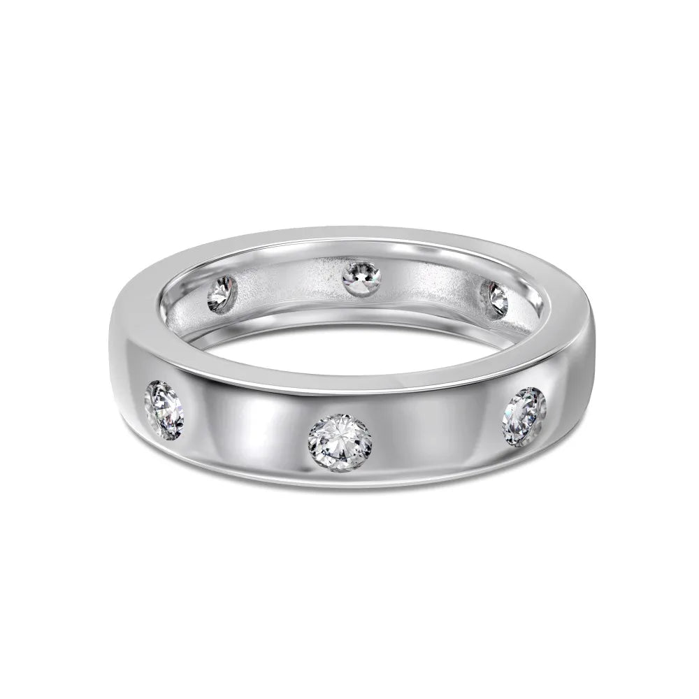 Shiny Stylish Jewelry Polished Surface Solid Sterling Silver 5A Zirconia Eternity Band Chunky Wide Women Promise Rings