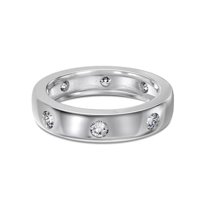Shiny Stylish Jewelry Polished Surface Solid Sterling Silver 5A Zirconia Eternity Band Chunky Wide Women Promise Rings