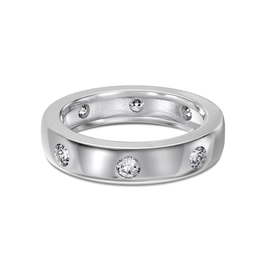 Shiny Stylish Jewelry Polished Surface Solid Sterling Silver 5A Zirconia Eternity Band Chunky Wide Women Promise Rings