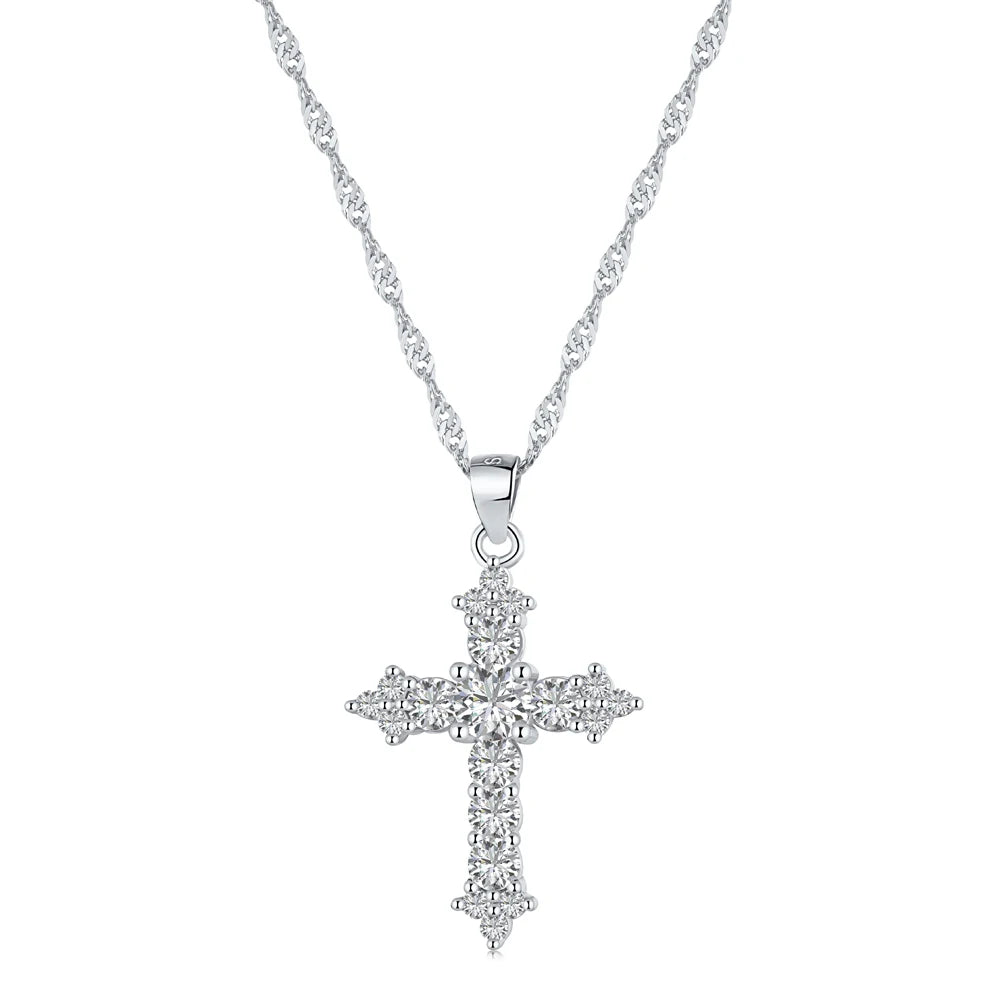 925 Silver Cross CZ Pendant Necklace DY190103 by KAKODIY