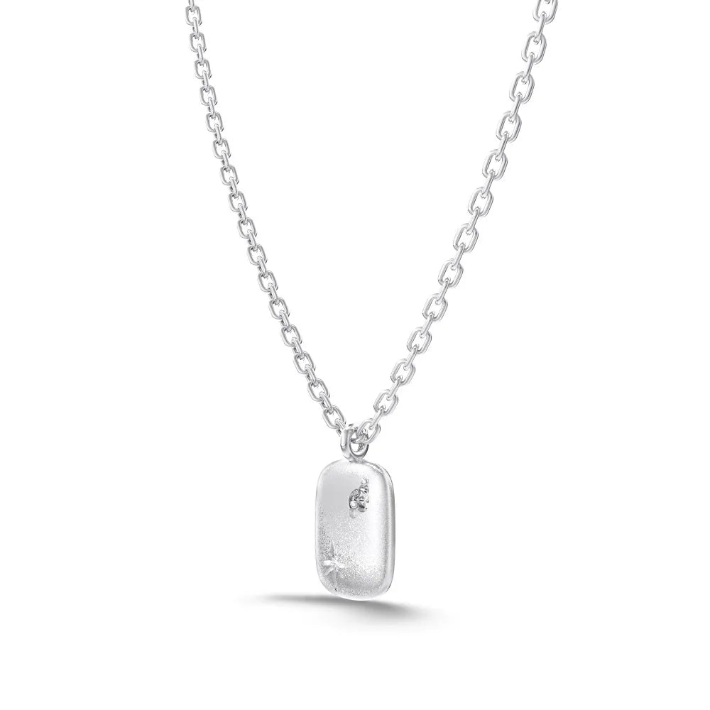 Timeless Fine Jewelry 925 Sterling Silver Rhodium Plated Link Chain 5A Cubic Zirconia Tag Pendant Necklace for Women