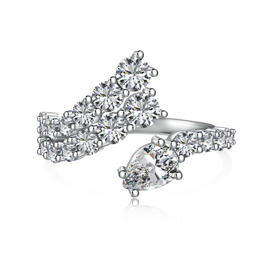 Minimalist Design S925 Silver Rhodium Plated Double Layer Snake Row 5A Zirconia Wedding Engagement Promise Bridal Ring