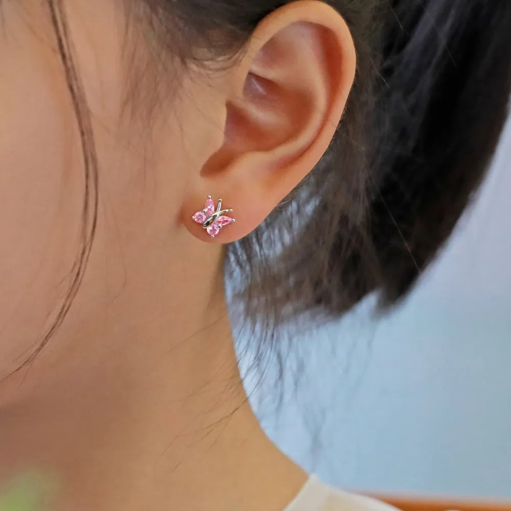 KAKODIY Custom Hypoallergenic Nickel Free 925 Sterling Silver Children's Oval 5A Straight Pull Cube Zirconia Butterfly Stud Accessories - product image 5