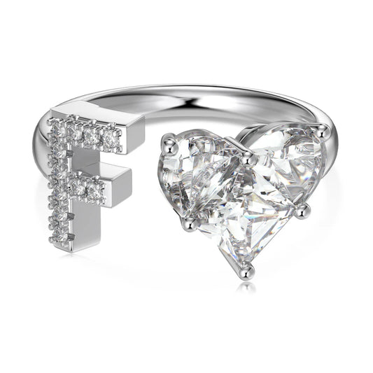 925 Sterling Silver Initial F 5A Zirconia Ring Stack for Women Teen Girls Adjustable Meaningful Personalized Gifts for Her