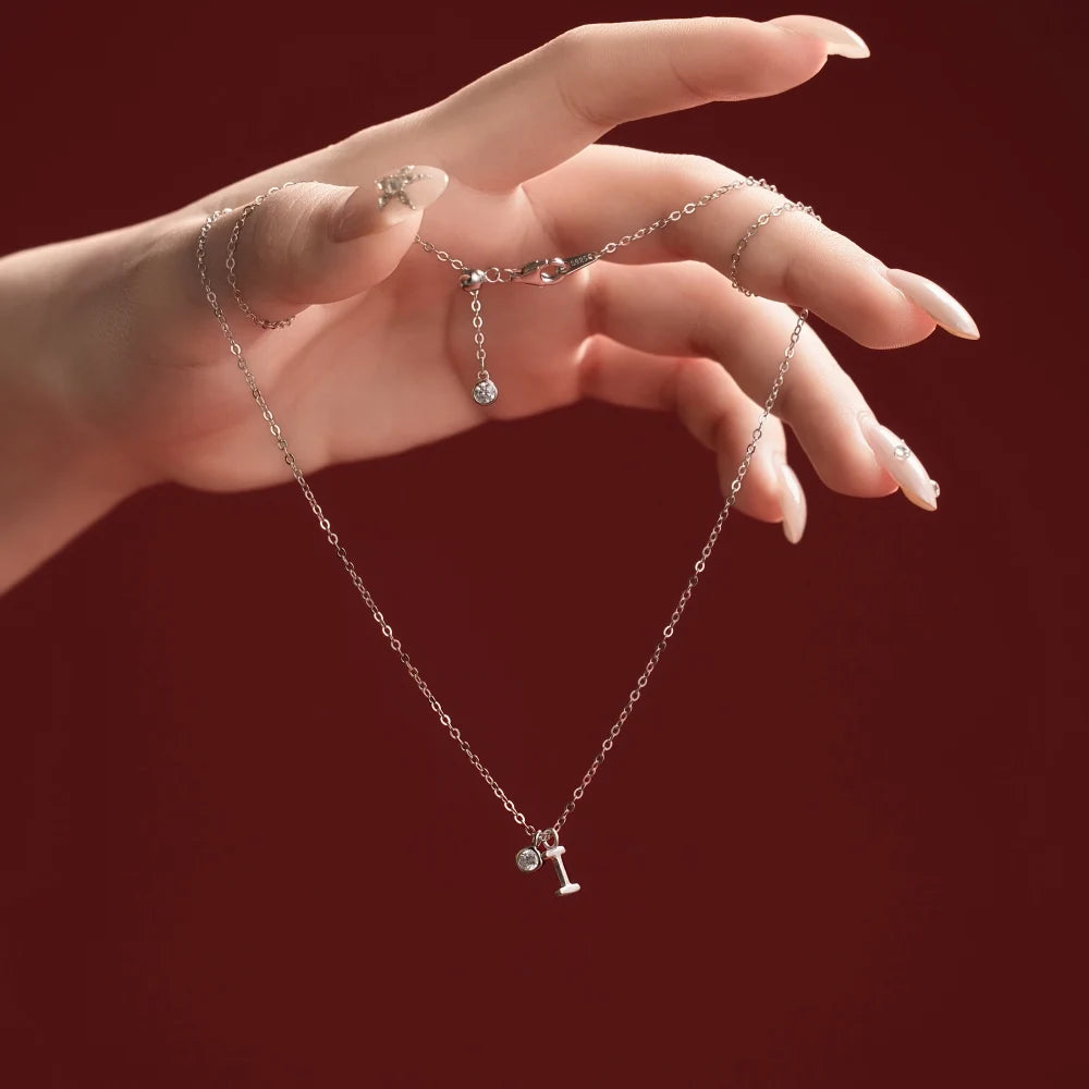 925 Sterling Silver I Initial CZ Necklace product image 2