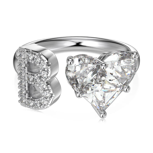 B Initial Letter Ring for Women Gold Stackable Alphabet Ring with Love Heart Shape 5A Cubic Zirconia Rings Bridesmaid Gift