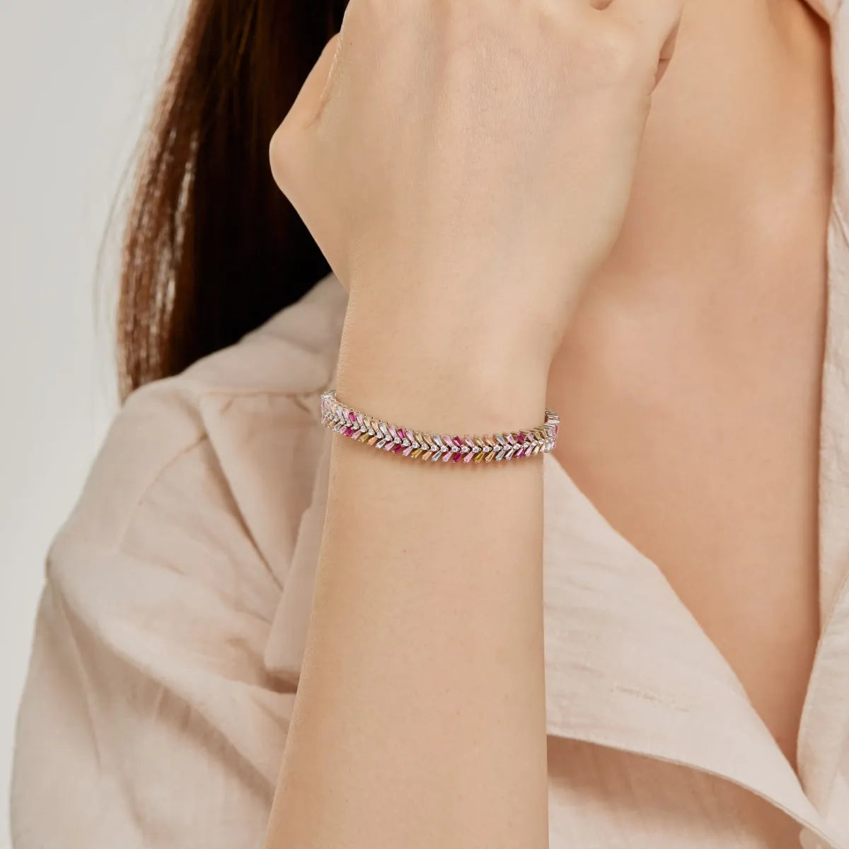 Wholesale Candy Color Jewelry Simple Ins Designer Bracelet Handmade Sterling Silver S925 Rainbow Tennis Bracelets Women