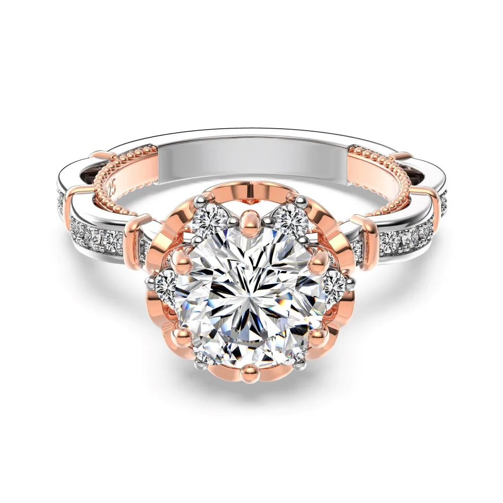 925 Sterling Silver Flower 5A CZ Engagement Ring by KAKODIY