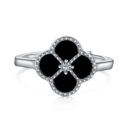 925 Sterling Silver Clover Onyx Eternity Ring product image 8