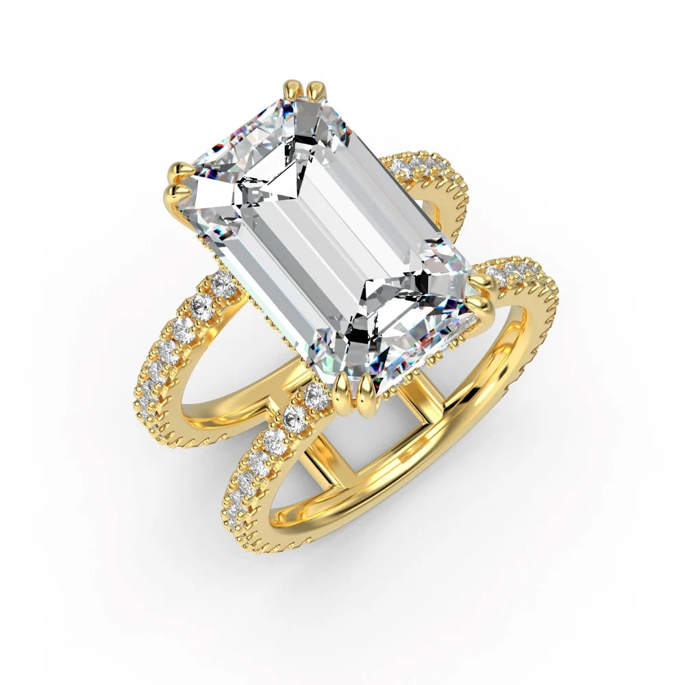 Dainty 925 Sterling Silver Rhodium 18K Gold Plated Double Layer Eternity Band Rectangle 5A Cubic Zirconia Jewelry Rings
