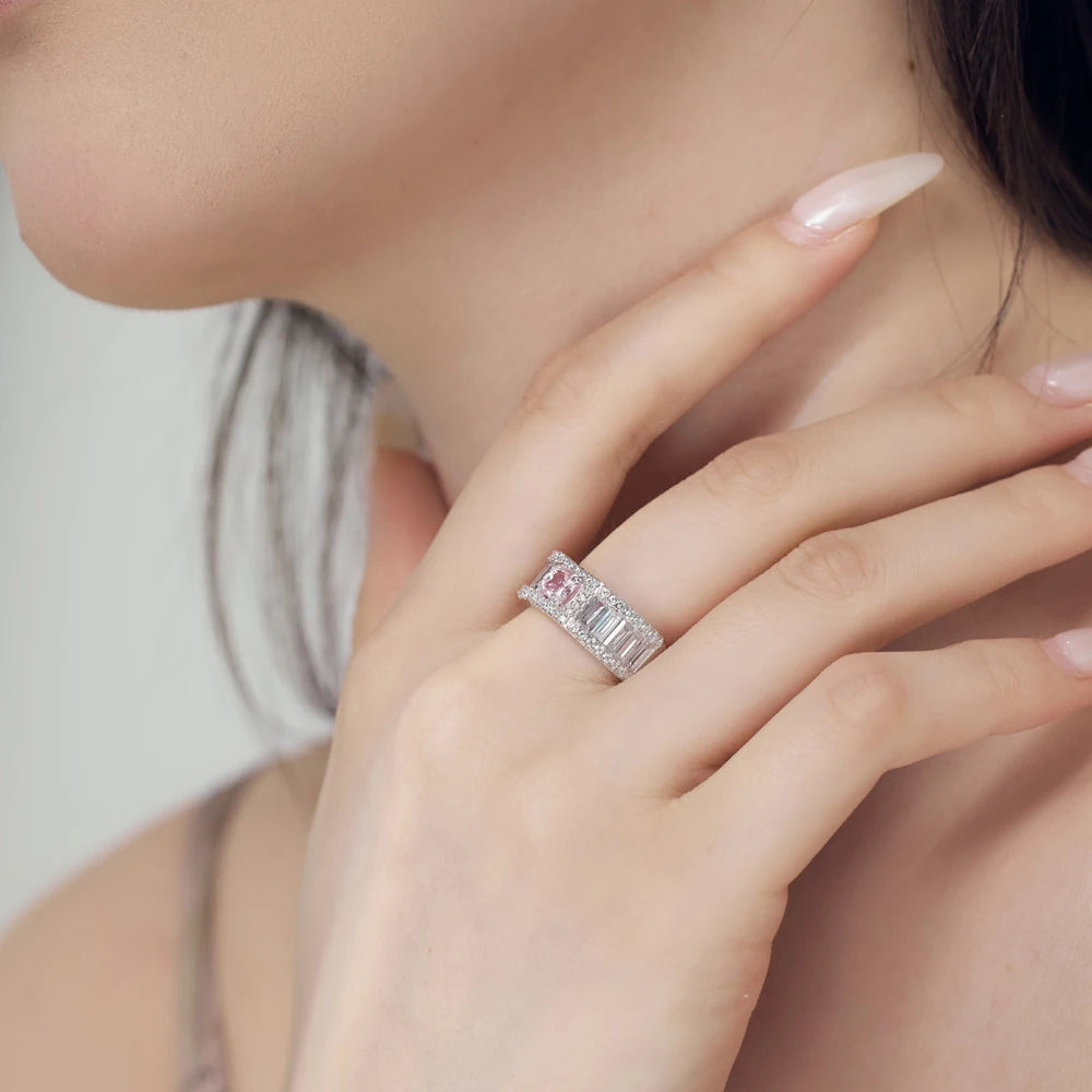 High Jewelry S925 Silver Rhodium Plated Eternity Band Baguette 5A Cubic Zircon Wedding Engagement Jewelry Rings for Women