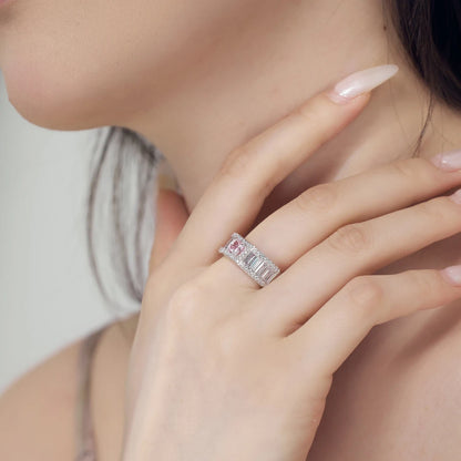 High Jewelry S925 Silver Rhodium Plated Eternity Band Baguette 5A Cubic Zircon Wedding Engagement Jewelry Rings for Women