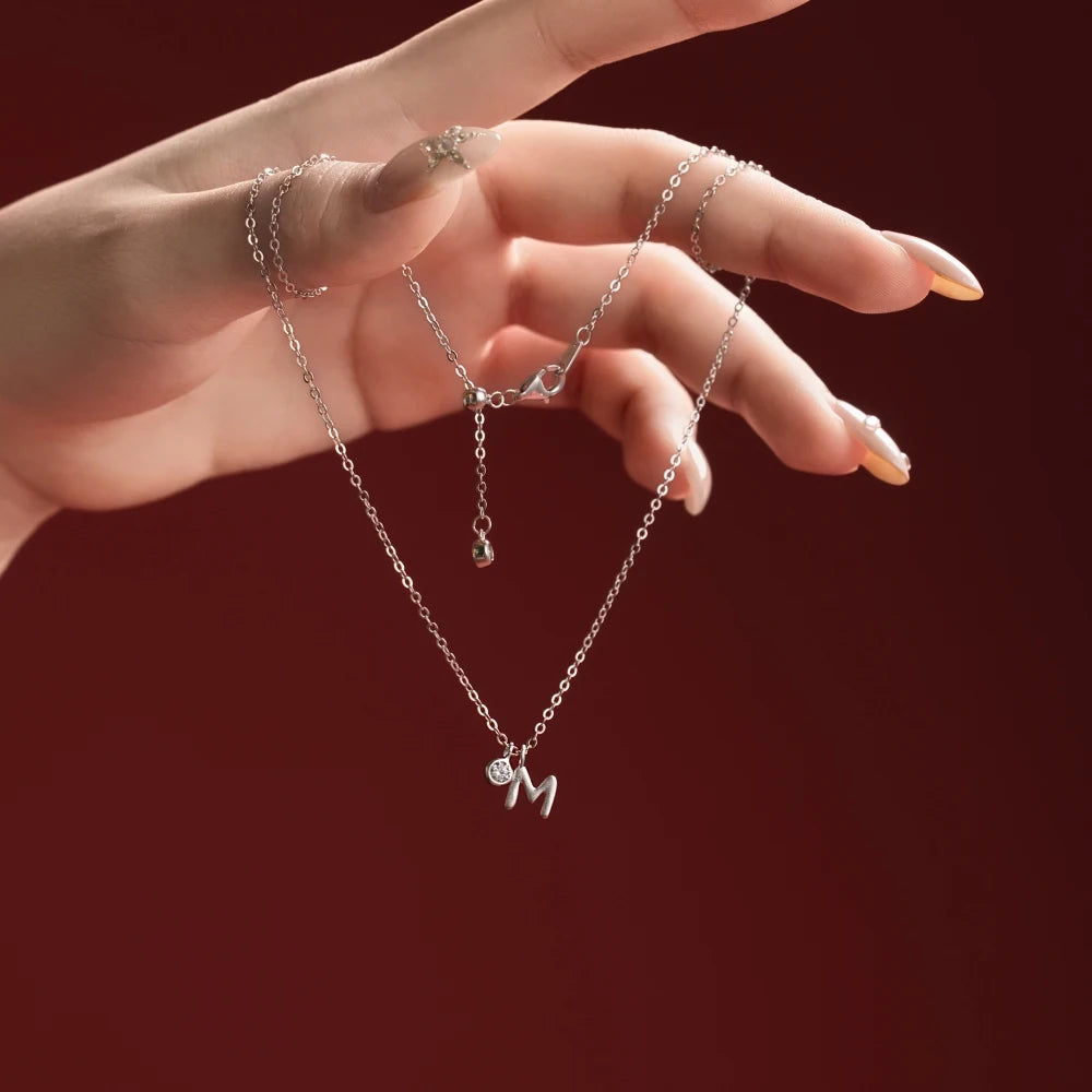 925 Sterling Silver M Initial 5A CZ Necklace product image 2