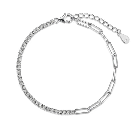 Vintage Spliced Cz Zircon Paperclip Chain S925 Silver Bracelet Tennis 18K Gold Plated Rectangular Stacking Bracelets Women