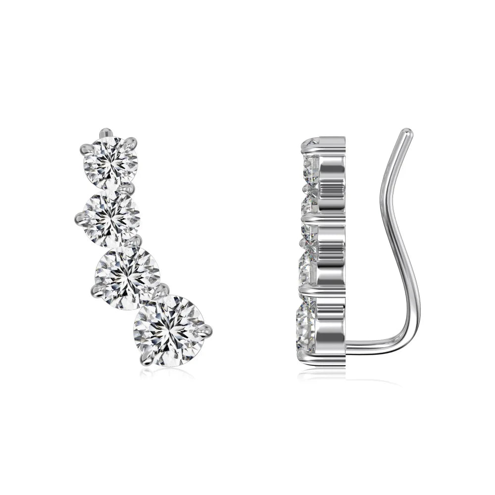 Classic Design Women Fashion Fine Jewelry Wholesale S925 Silver 5A Cubic Zirconia Baguette Circle Bar Shape Stud Earrings