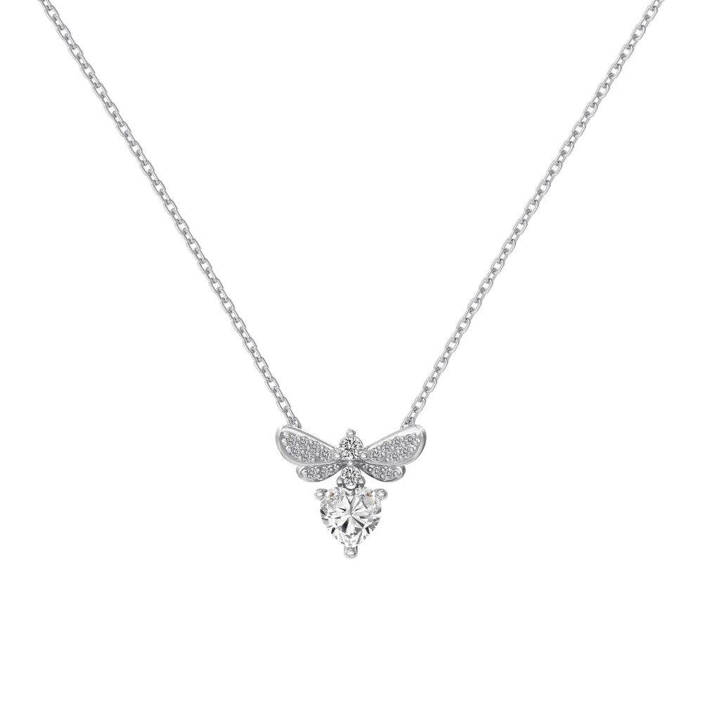 Tiny Cute Design Fine Jewelry Women S925 Silver Link Chain 5A Cubic Zirconia Stone Heart Bee Pendant Necklaces for Women