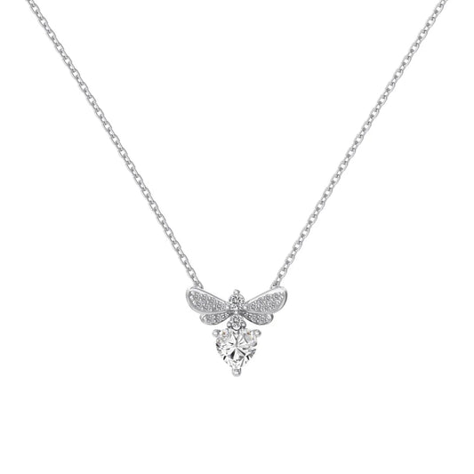 Tiny Cute Design Fine Jewelry Women S925 Silver Link Chain 5A Cubic Zirconia Stone Heart Bee Pendant Necklaces for Women