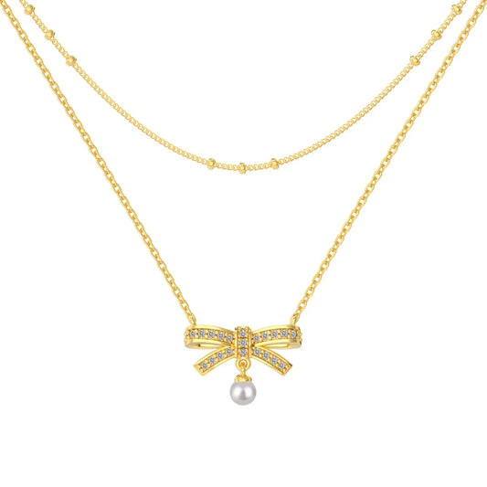 925 Sterling Silver Bow CZ Chain Necklace product image 7