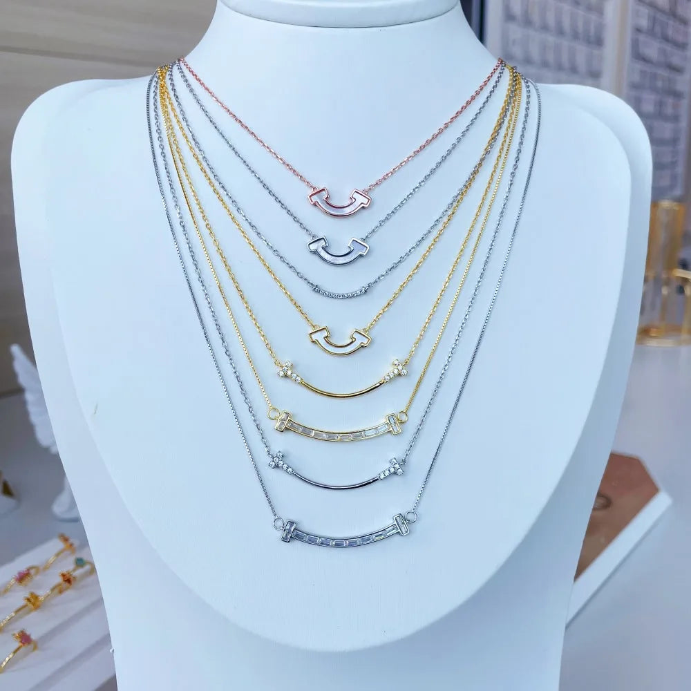 Trendy Sterling Silver Smile Shell Pendant Statement Gold Plated Stackable Necklaces Chain Women S925 Necklace