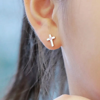 New Arrival Hypoallergenic Nickel Free 925 Sterling Silver Earring Kid Children 5A CZ Cubic Zirconia Tiny Cross Stud Earrings