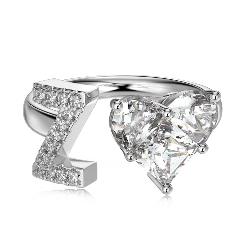 925 Sterling Silver Heart Initial Z Ring for Women A-Z 26 Letter Initial Rings Stackable Rings for Women Jewelry Gifts