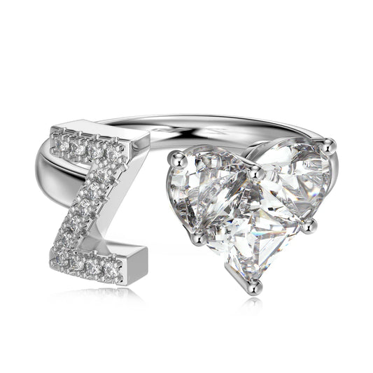 925 Sterling Silver Heart Initial Z Ring for Women A-Z 26 Letter Initial Rings Stackable Rings for Women Jewelry Gifts