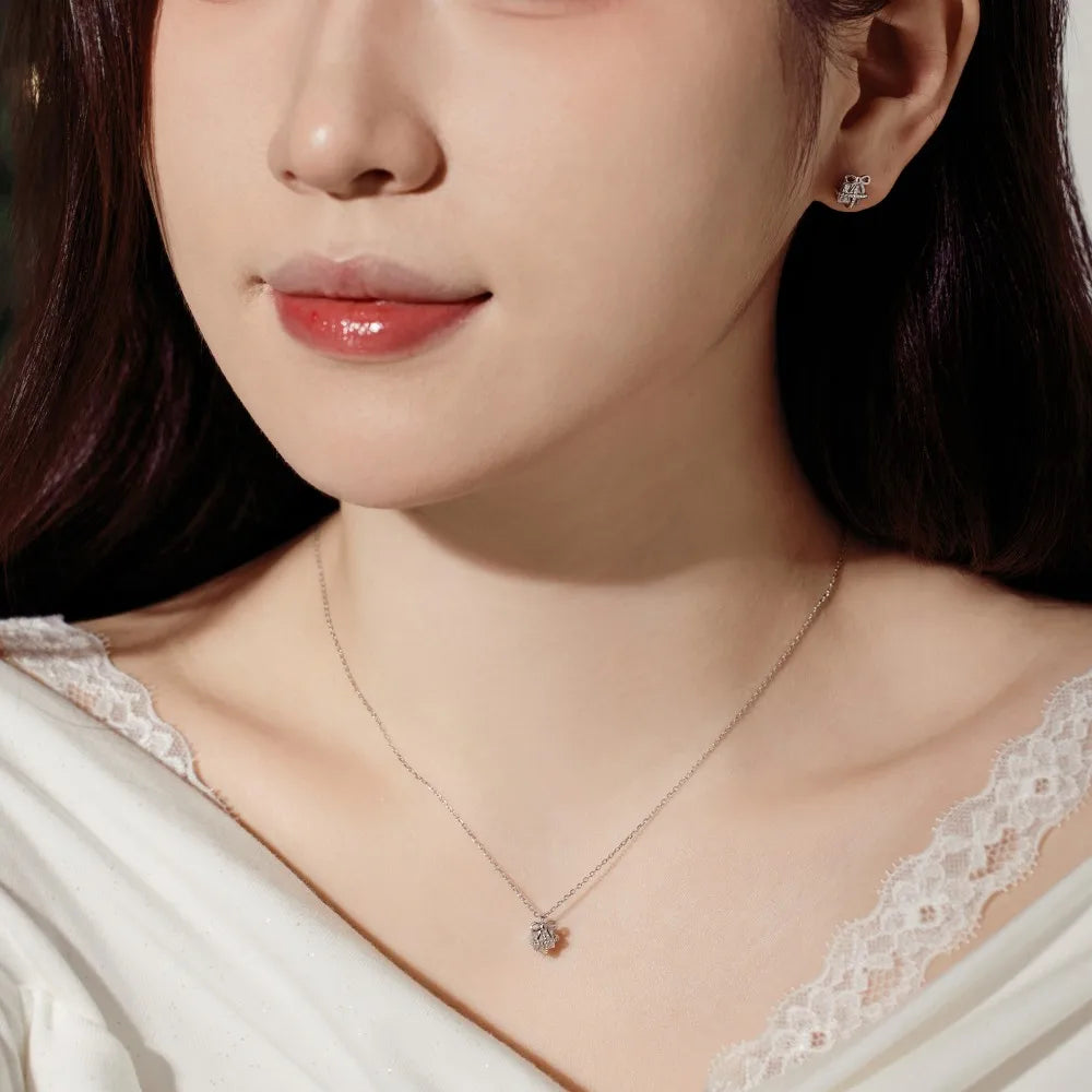 Tiny Delicate Women Jewelry Hypoallergenic Rhodium 14K Gold Plated Sterling Silver 5A Zirconia Gift Box Pendant Necklace