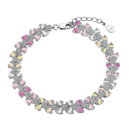 Iced Out S925 Sterling Silver Bracelet Jewelry Set Cz Cubic Zirconia Colorful Pink Stone  Tennis Bracelets Women