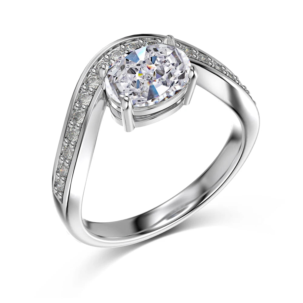 Fine Top Jewelry Manufacturer 925 Sterling Silver Geometric V-shape Oval 5A Cubic Zirconia Wedding Band Women Bridal Rings