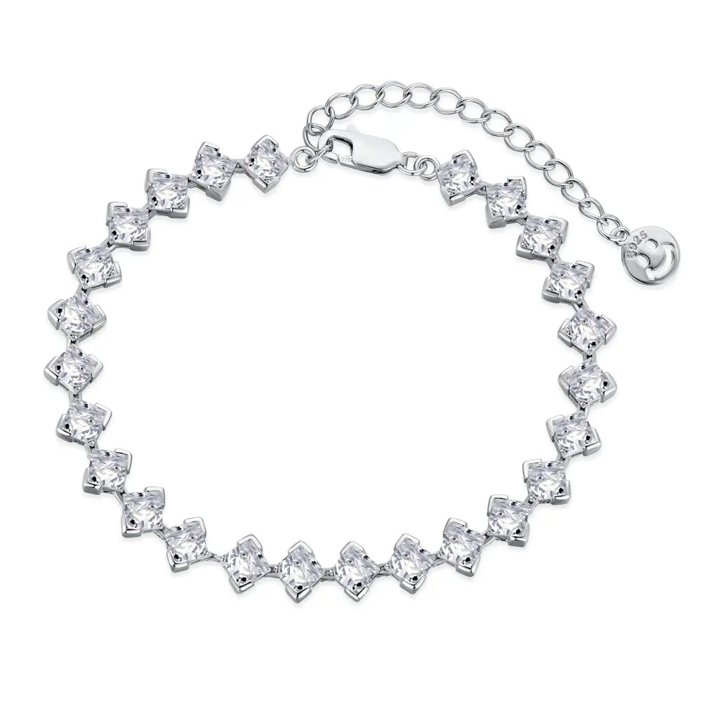 925 Sterling Silver Bracelet Rhodium Plated 4mm Square 5A Cubic Zirconia Jewelry Bangle Tennis Bracelets for Women