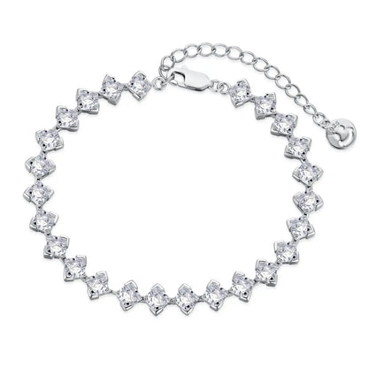 925 Sterling Silver Bracelet Rhodium Plated 4mm Square 5A Cubic Zirconia Jewelry Bangle Tennis Bracelets for Women