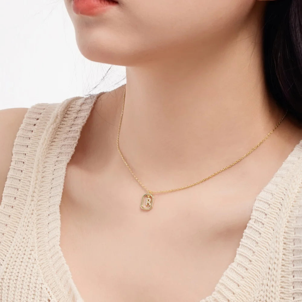 925 Sterling Silver R Initial CZ Necklace product image 3