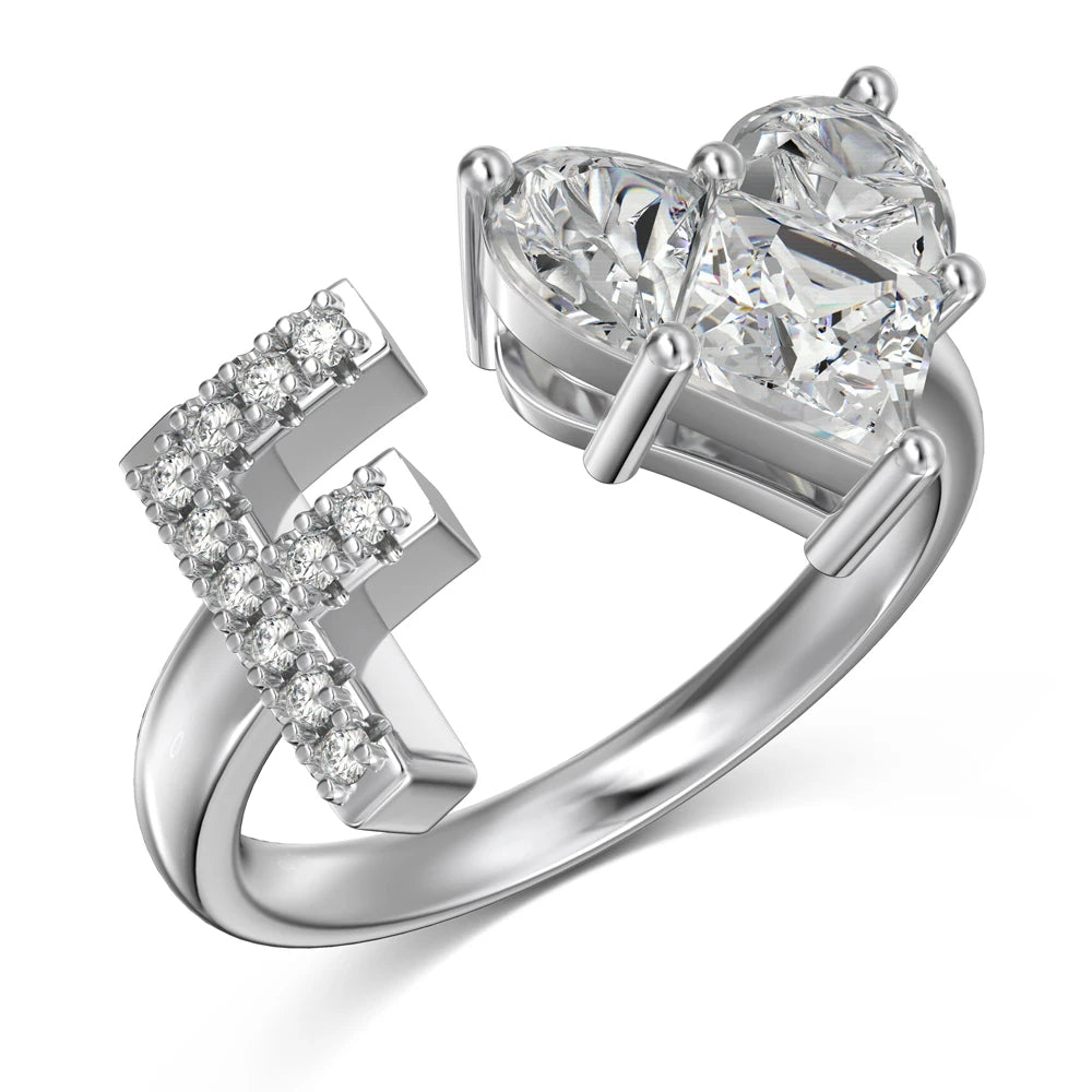 925 Sterling Silver Initial F 5A Zirconia Ring Stack for Women Teen Girls Adjustable Meaningful Personalized Gifts for Her