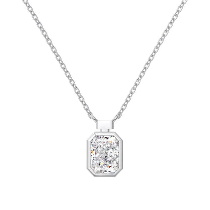 Luxury Fine Jewelry S925 Silver Solitaire Rectangle 8A Crushed Iced Out Cut Cubic Zirconia Pendant Necklace for Women