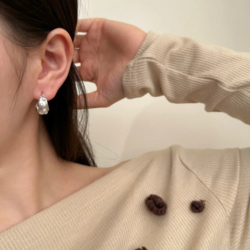 High Quality Frosted Surface 925 Sterling Silver Chunky U-Shape 5A Cubic Zirconia Clip on Earrings for Women Dress up