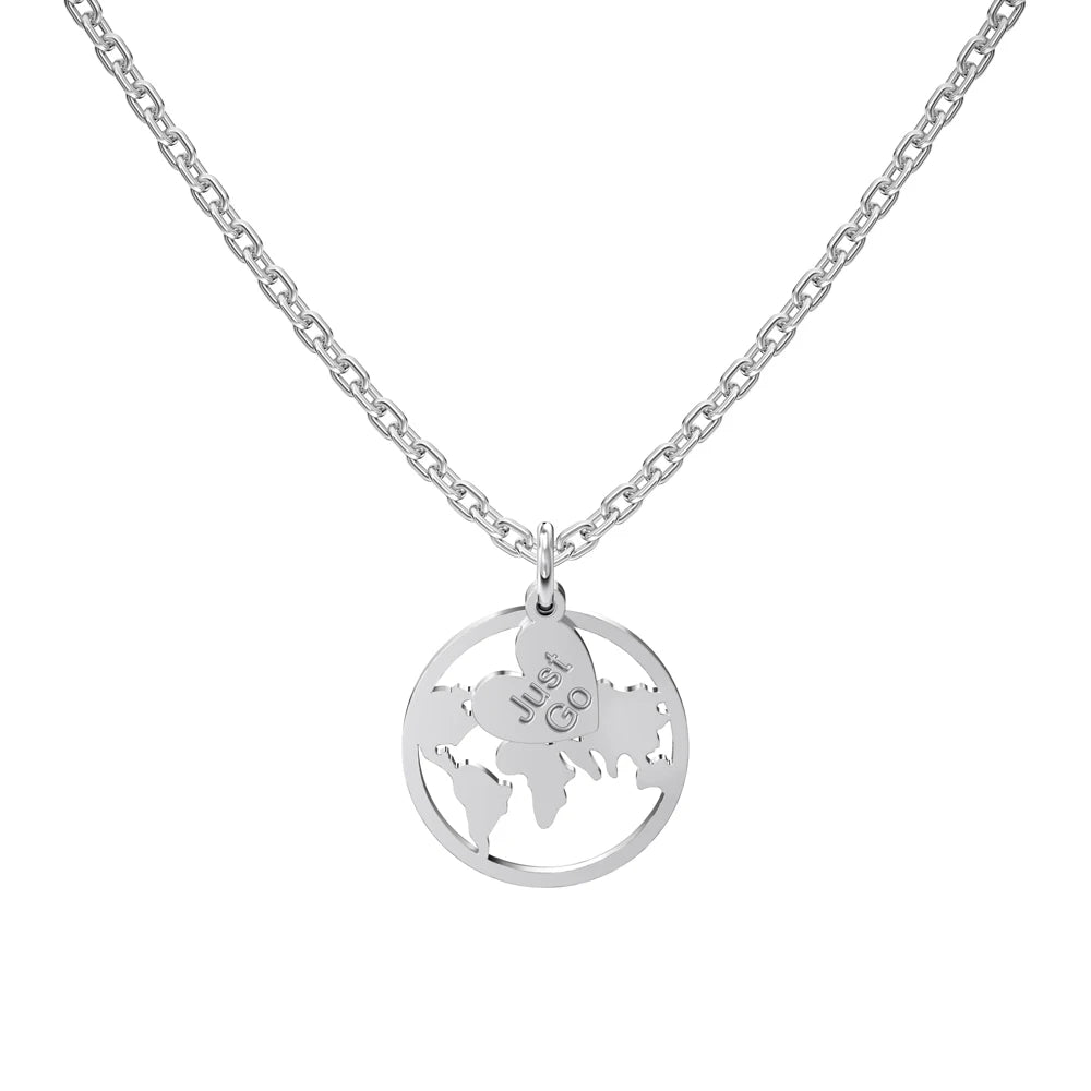 Non Tarnish S925 Sterling Silver Travel Globe World Map Pendant Necklace Round 18K Gold Plated Hollow Out Necklaces Women