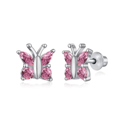 KAKODIY Custom Hypoallergenic Nickel Free 925 Sterling Silver Children's Oval 5A Straight Pull Cube Zirconia Butterfly Stud Accessories