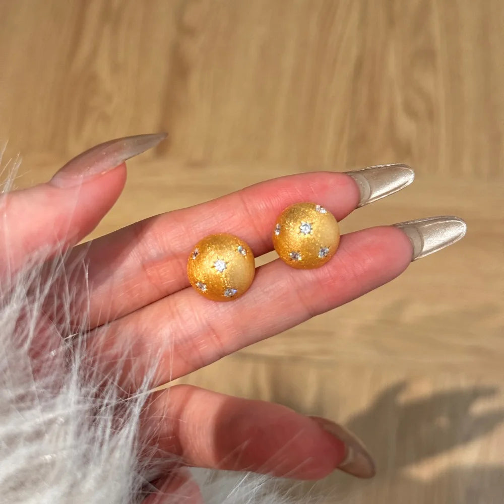 KAKODIY Hemispherical 22K Gold Plated Zircon Stud Earrings 925 Sterling Silver Ladies Jewelry Earrings - product image 2