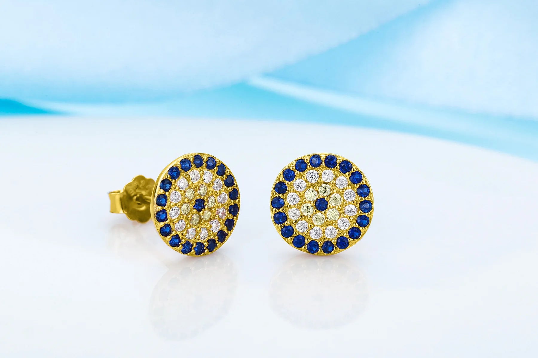 KAKODIY Eye Jewelry Earrings Silver 925 Sterling Silver Stud Earrings Zircon 18K Gold Plated Blue Small Turkish Eye Earrings - product image 4